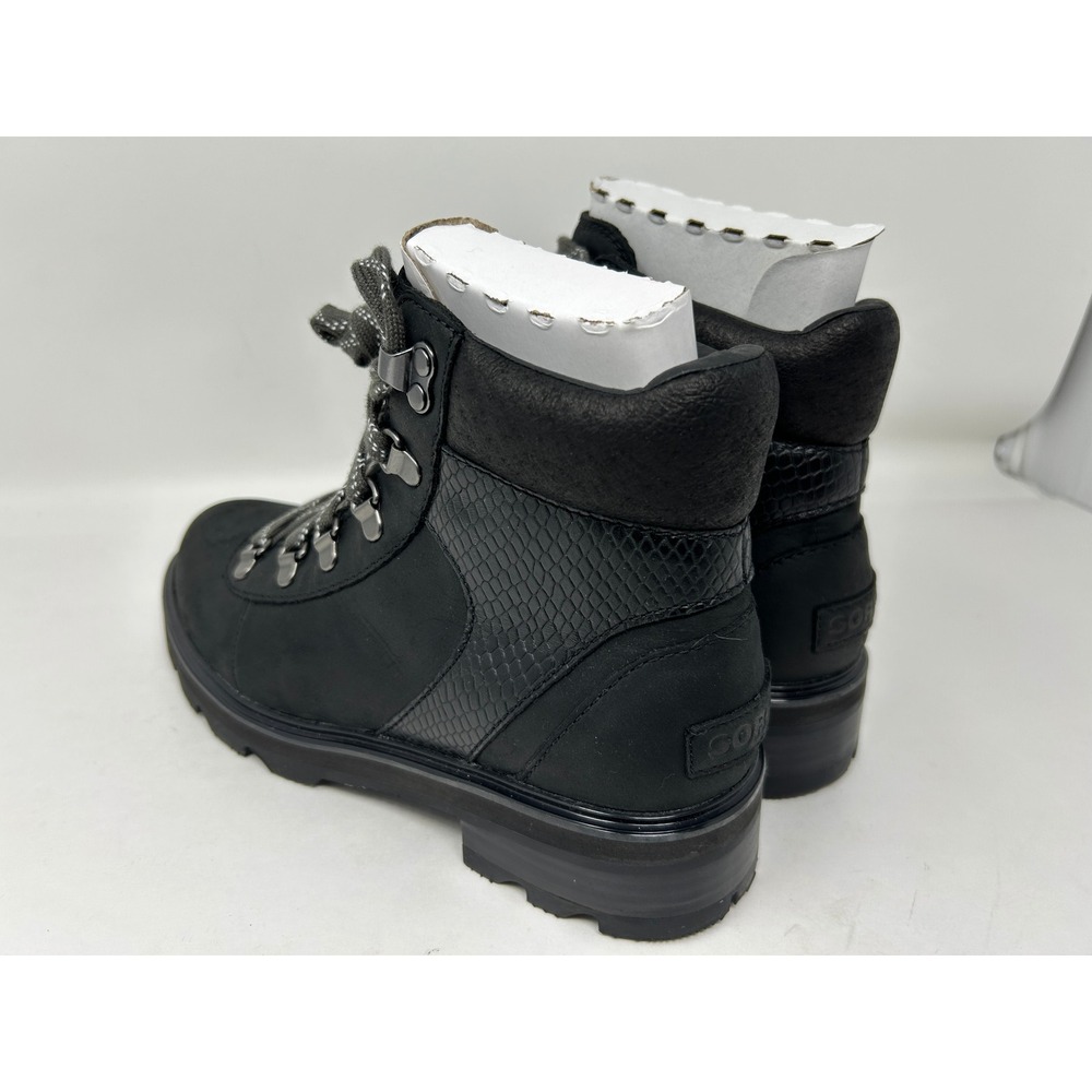 Sorel Lennox Hiker Boots Womens Black Waterproof Leather Snake Embossed Lace 7.5 - Picture 7 of 11